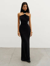 Black Halter Stand Collar Sleeveless Maxi Dress